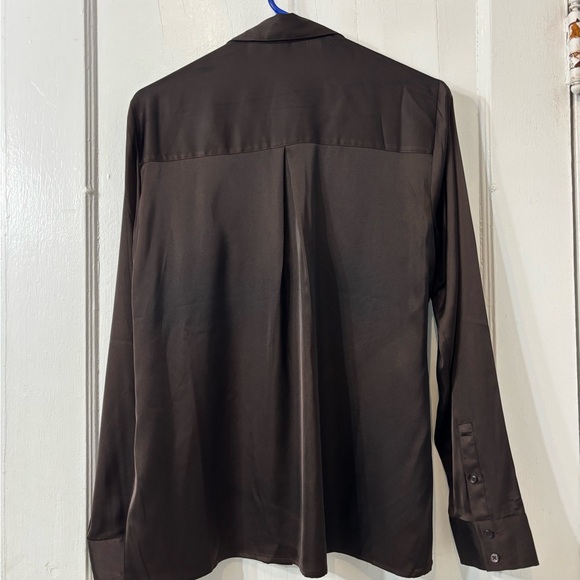 Express | Chocolate Brown Satin-esque Portofino Blouse - Picture 4 of 5